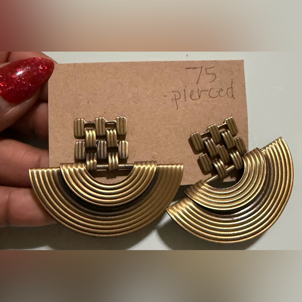 Gold Textured Half-Moon Statement Drop Earrings